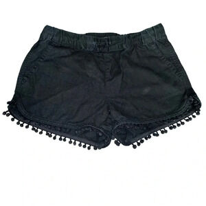 J. Crew Factory XXS black linen + cotton blend shorts with pom pom‎ hem